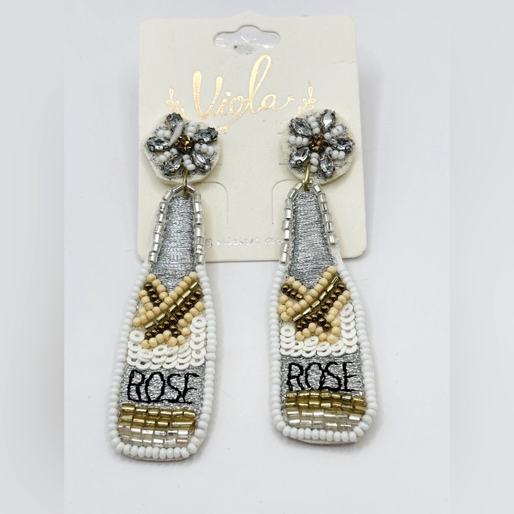 Viola Beaded Rosé Wine-themed Earrings